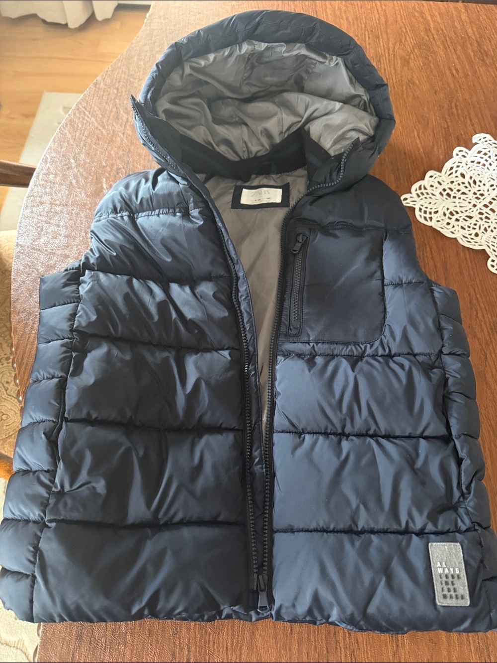 Zara Navy Puffer Vest with Hood - Boys